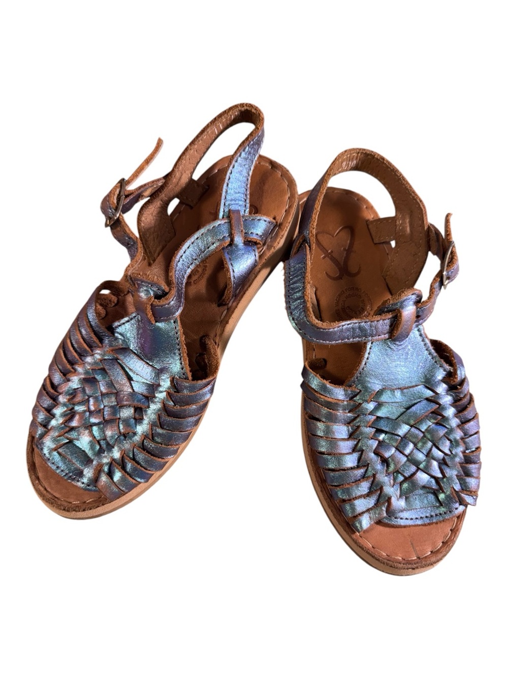 Fiesta Feet Mila Mini Pearlescent Mermaid Blue Leather Huarache Sandal Kid 11/12